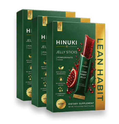 Lot de 3 packs Hinuki — trois boîtes vertes de sticks de gelée Lean Habit